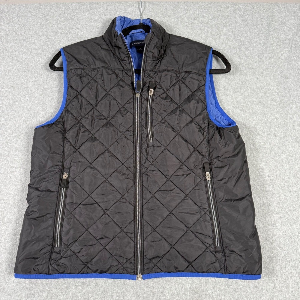 Lands End Kids Primaloft Quilted Puffer Vest Black Blue Full Zip Size M 10-12